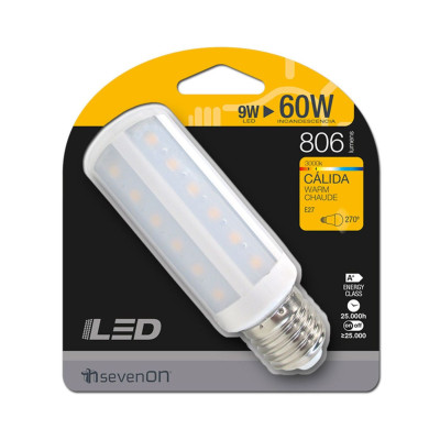 Bombilla LED Mazorca E27 9W Equi.60W 806lm 25000H 7hSevenOn Bombillas LED 9