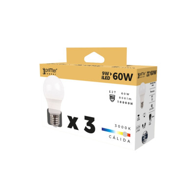 Conjunto de 3 lâmpadas LED padrão E27, 9 W (equivalente a 60 W), 806 lm, 15 000 h, da marca Primer Leader