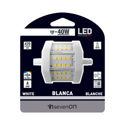 Bombilla LED Tubo R7S 5W Equi.40W 470lm 4000K 25000H 7hSevenOn Bombillas LED 4