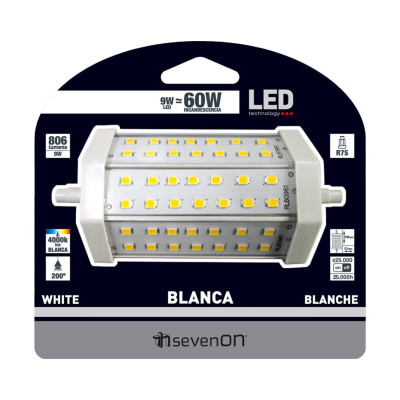 Bombilla LED Tubo R7S 9W Equi.60W 806lm 4000K 25000H 7hSevenOn Bombillas LED 4