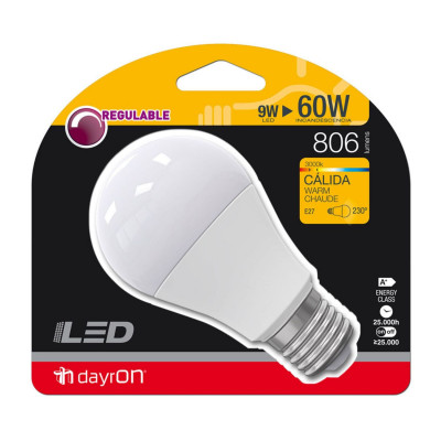 Bombilla LED Estándar E27 9W Equi.60W 806lm Regulable 3000K 25000H
 7hDayron Bombillas LED 4