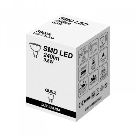 Bombilla LED Spotlight GU5.3 3,5W Equi.35W 240lm 3000K 25000H 7hSevenOn Bombillas LED 4