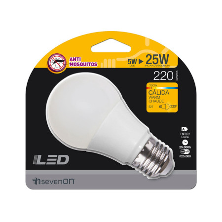 Bombilla LED Estándar Antimosquitos E27 5W Equi.25W 220lm 3000K 25000H 7hSevenOn Antimosquitos 4