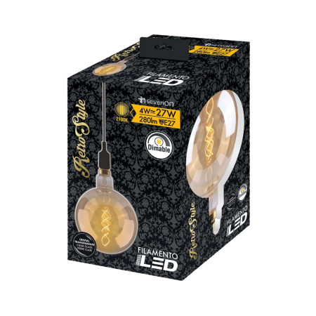 Riesige LED-Glühbirne in Kugelform, E27, 4 W (entspricht 28 W), 280 lm, dimmbar, 2100 K, transparent, 25.000 h 7hSevenOn Vintag