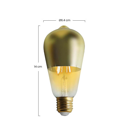 Bombilla LED Edison Cúpula Oro E27 6W Equi.45W 600lm 15000H 7hSevenOn Vintage Bombillas LED 3