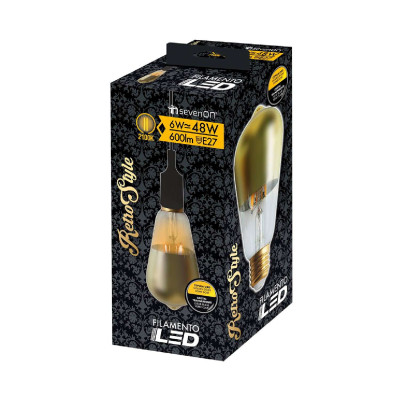 Bombilla LED Edison Cúpula Oro E27 6W Equi.45W 600lm 15000H 7hSevenOn Vintage Bombillas LED 4