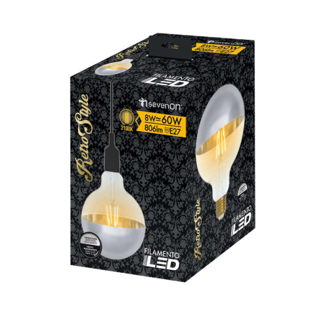 Bombilla LED Globo G120 Cúpula Plata E27 8W Equi.60W 806lm 2100K Vintage 15000H 7hSevenOn Vintage Bombillas LED 4