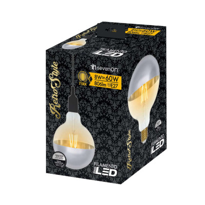 LED-Glühbirne „Globo“ G120, silberne Kuppel, E27, 8 W (entspricht 60 W), 806 lm, 2100 K, Vintage, 15.000 Std. 7hSevenOn Vintage 