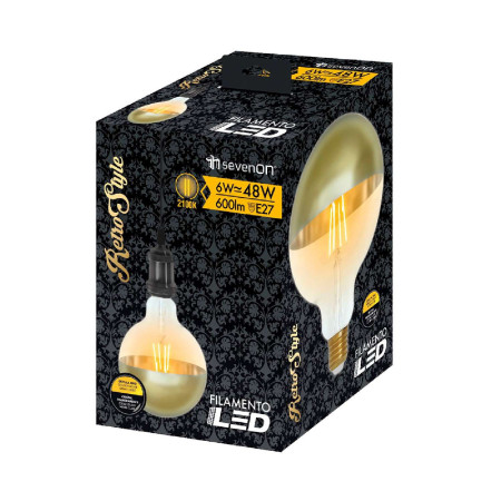 Lampadina LED a forma di globo G120 con cupola dorata, attacco E27, 6 W (equivalente a 48 W), 600 lm, 2100 K, 15.000 ore 7hSeven