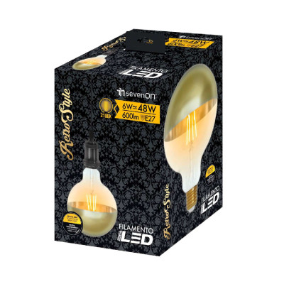 Bombilla LED Globo G120 Cúpula Oro E27 6W Equi.48W 600lm 2100K 15000H 7hSevenOn Vintage Bombillas LED 4
