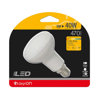 Bombilla LED Reflectora E14 5W Equi.40W 470lm 3000K 25000H 7hDayron Bombillas LED 4
