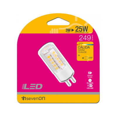 Bombilla LED Bipin G4 3W Equi.25W 249lm 3000K 25000H 7hSevenOn Bombillas LED 4