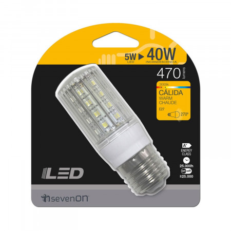 Mini Lâmpada LED Corncob E27 5W Equi.40W 470lm 3000K 25000H 7hSevenOn Lâmpadas LED 4