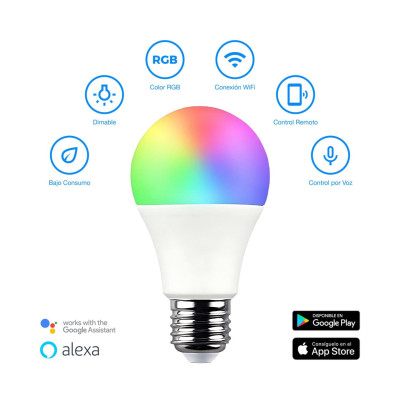 Lâmpada LED padrão Smart WiFi E27, 10 W (equivalente a 60 W), 806 lm, RGBWW, regulável através de smartphone/aplicação, 25 000 h