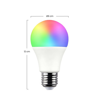 Standard-LED-Glühbirne „Smart WiFi“ E27, 10 W (entspricht 60 W), 806 lm, RGBWW, über Smartphone/App dimmbar, 25.000 Std. 7hSeven