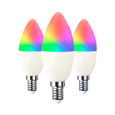 Pack 3 Bombillas LED Vela Smart WiFi E14 5W Equi.35W 450lm RGBWW Regulable vía Smartphone/APP 25000H 7hSevenOn Premium Bombillas