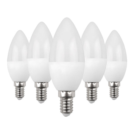 Pack 5 Bombillas LED Vela E14 6W Equi.40W 470lm 15000H Primer Leader Bombillas LED 5