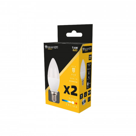 Pack 2 Bombillas LED Vela E14 7.4W Equi.60W 806lm 25000H 7hSevenOn Premium Bombillas LED 4