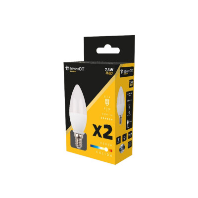 Pack 2 Bombillas LED Vela E14 7.4W Equi.60W 806lm 25000H 7hSevenOn Premium Bombillas LED 4