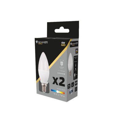 Pack 2 Bombillas LED Vela E14 6W Equi.40W 470lm 25000H 7hSevenOn Premium Bombillas LED 4