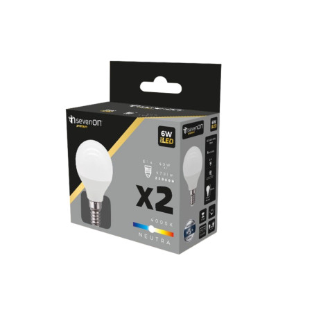 Pack 2 Lâmpadas LED Esféricas E14 6W Equi.40W 470lm 25000H 7hSevenOn Premium Lâmpadas LED 4