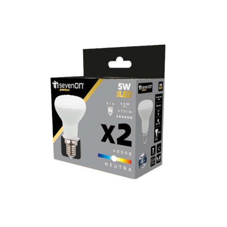 Pack 2 Lâmpadas Reflectoras LED E14 5W Equi.40W 470lm 25000H 7hSevenOn Premium Lâmpadas LED 4