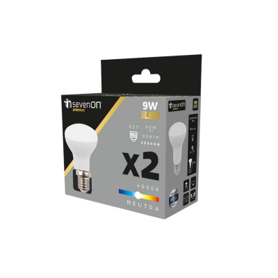 Pack 2 Lâmpadas Reflectoras LED E27 9W Equi.60W 806lm 25000H 7hSevenOn Premium Lâmpadas LED 4