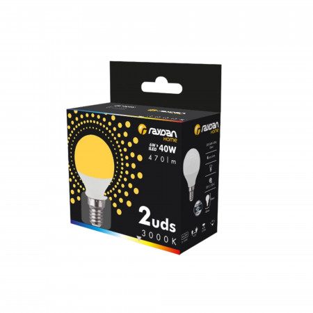 Pack 2 Bombillas LED Esférica E14 6W Equi.40W 470lm 15000H Raydan Home Bombillas LED 4