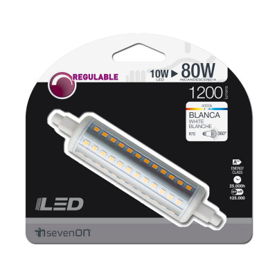 Bombilla LED Tubo R7S 10W Equi.80W 1200lm Regulable 4000K 25000H 7hSevenOn Bombillas LED 4