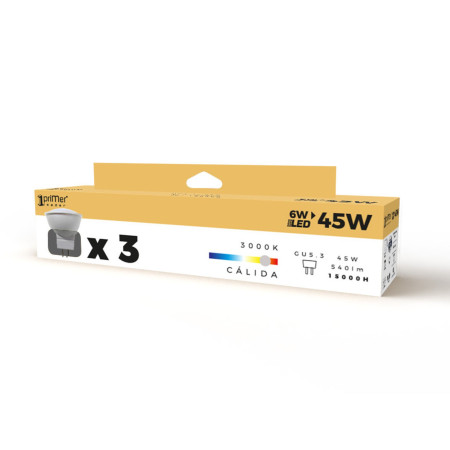 Pacote 3 Lâmpadas LED para Projetor GU5.3 6W Equi.50W 540lm 3000K 15000H Primer Leader Lâmpadas LED 4