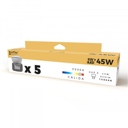 Pack 5 Bombillas LED Spotlight GU5.3 6W Equi.50W 540lm 3000K 15000H Primer Leader Bombillas LED 4