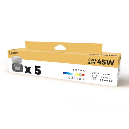 Pacote 5 Lâmpadas LED para Projetor GU5.3 6W Equi.50W 540lm 3000K 15000H Primer Leader Lâmpadas LED 4