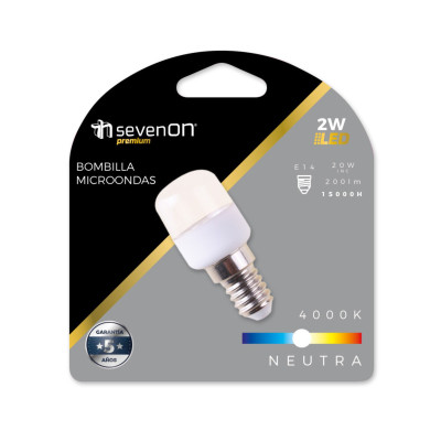 LED-Glühbirne für Mikrowellen, E14, 2 W, entspricht 20 W, 200 lm, 4000 K, 15.000 h 7hSevenOn Premium
