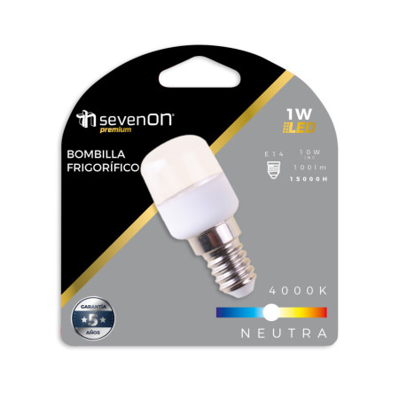 Bombilla LED para Frigorífico E14 1W Equi.10W 100lm 4000K 15000H 7hSevenOn Premium Bombillas LED 4
