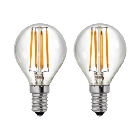 Pack 2 Bombillas LED Filamento Esféricas E14 4W Equi.40W 470lm 2700K 25000H 7hSevenOn Premium Bombillas LED 1