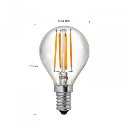 Pack 2 Bombillas LED Filamento Esféricas E14 4W Equi.40W 470lm 2700K 25000H 7hSevenOn Premium Bombillas LED 3