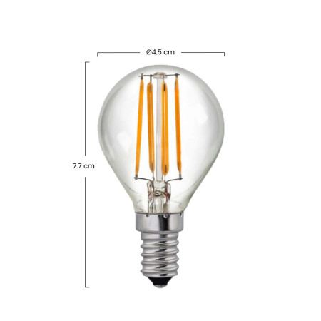 Pack 2 Lâmpadas LED de Filamento Esférico E14 4W Equi.40W 470lm 2700K 25000H 7hSevenOn Premium Lâmpadas LED 3