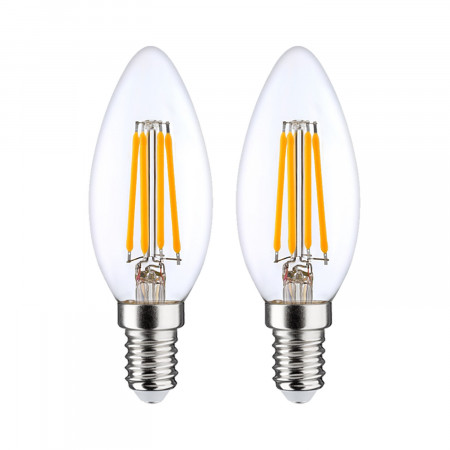 Pack 2 Lâmpadas LED de Filamento de Vela E14 4W Equi.40W 470lm 2700K 25000H 7hSevenOn Premium Lâmpadas LED 1