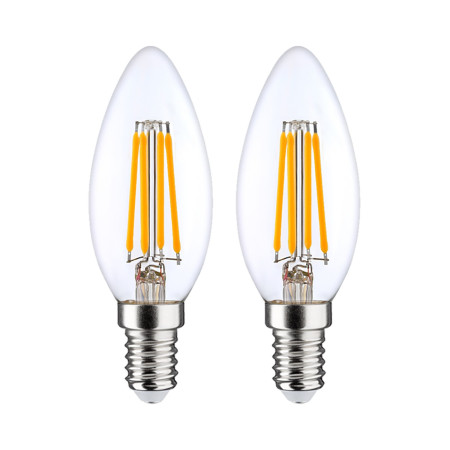 Pack 2 Lâmpadas LED de Filamento de Vela E14 4W Equi.40W 470lm 2700K 25000H 7hSevenOn Premium Lâmpadas LED 1