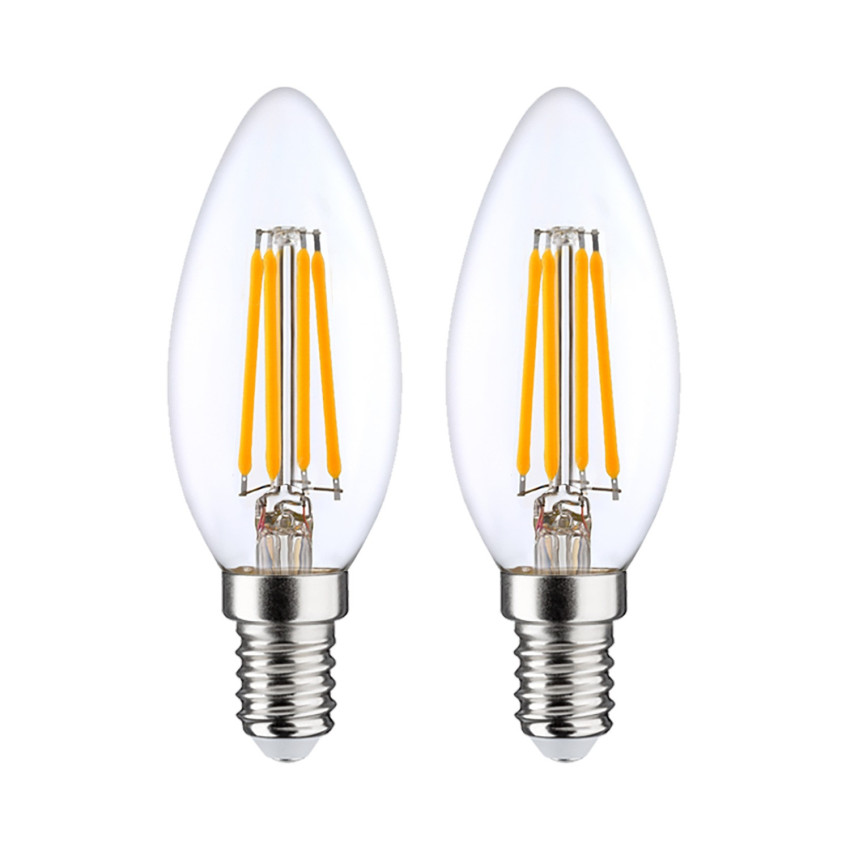 Pack 2 Bombillas LED Filamento Vela E14 4W Equi.40W 470lm 2700K 25000H 7hSevenOn Premium Bombillas LED 1
