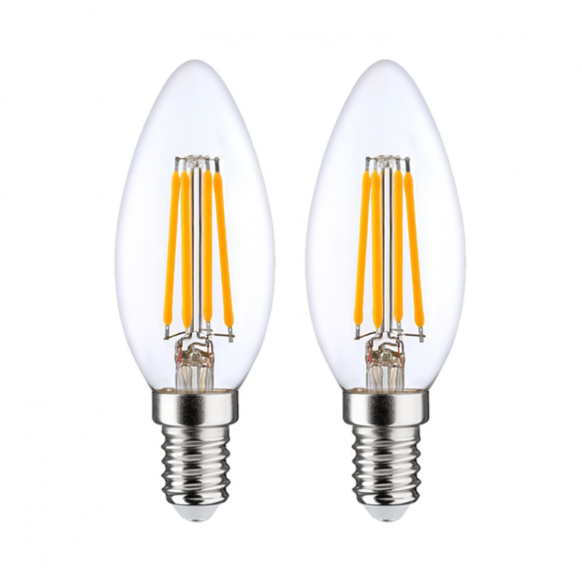 Pack 2 Bombillas LED Filamento Vela E14 4W Equi.40W 470lm 2700K 25000H 7hSevenOn Premium Bombillas LED 1