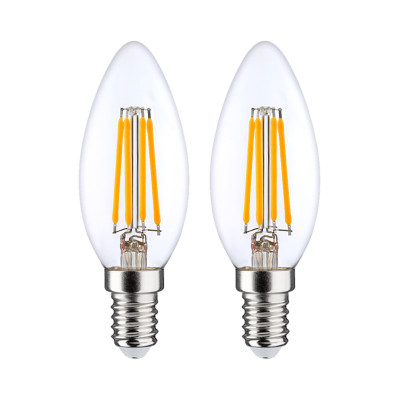 Pack 2 Bombillas LED Filamento Vela E14 4W Equi.40W 470lm 2700K 25000H 7hSevenOn Premium Bombillas LED 1