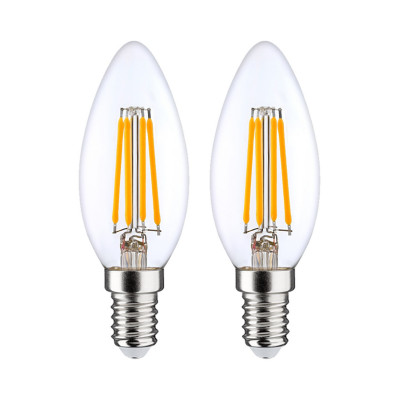 Pack 2 Bombillas LED Filamento Vela E14 4W Equi.40W 470lm 2700K 25000H 7hSevenOn Premium Bombillas LED 1