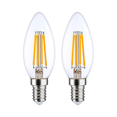 Pack 2 Lâmpadas LED de Filamento de Vela E14 4W Equi.40W 470lm 2700K 25000H 7hSevenOn Premium Lâmpadas LED 1