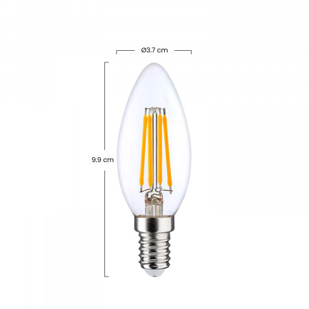 Pack 2 Bombillas LED Filamento Vela E14 4W Equi.40W 470lm 2700K 25000H 7hSevenOn Premium Bombillas LED 3