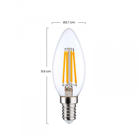 Pack 2 Lâmpadas LED de Filamento de Vela E14 4W Equi.40W 470lm 2700K 25000H 7hSevenOn Premium Lâmpadas LED 3