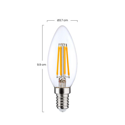 Pack 2 Lâmpadas LED de Filamento de Vela E14 4W Equi.40W 470lm 2700K 25000H 7hSevenOn Premium Lâmpadas LED 3