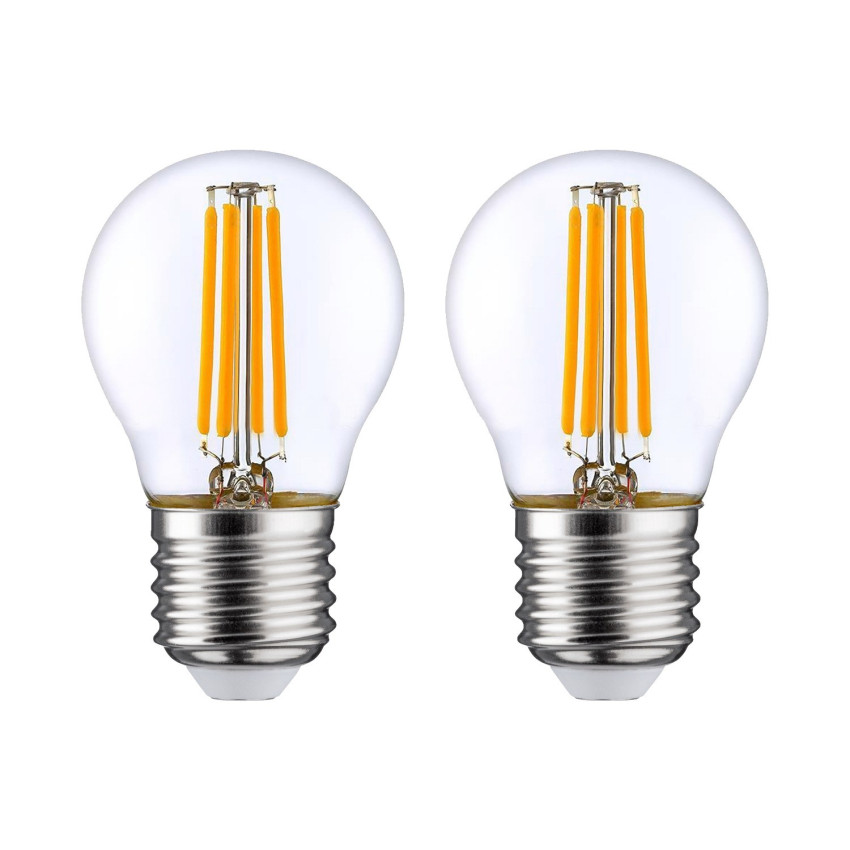 Pack 2 Lâmpadas LED de Filamento Esférico E27 4W Equi.40W 470lm 2700K 25000H 7hSevenOn Premium Lâmpadas LED 1