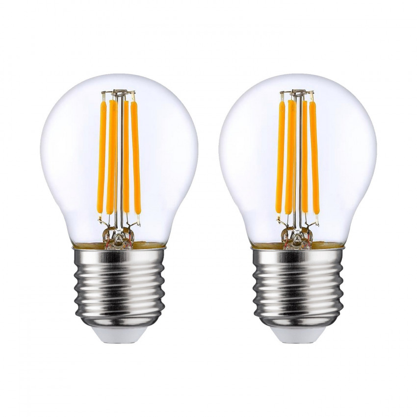 Pack 2 Bombillas LED Filamento Esféricas E27 4W Equi.40W 470lm 2700K 25000H 7hSevenOn Premium Bombillas LED 1
