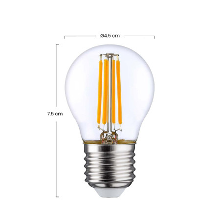 Pack 2 Lâmpadas LED de Filamento Esférico E27 4W Equi.40W 470lm 2700K 25000H 7hSevenOn Premium Lâmpadas LED 3